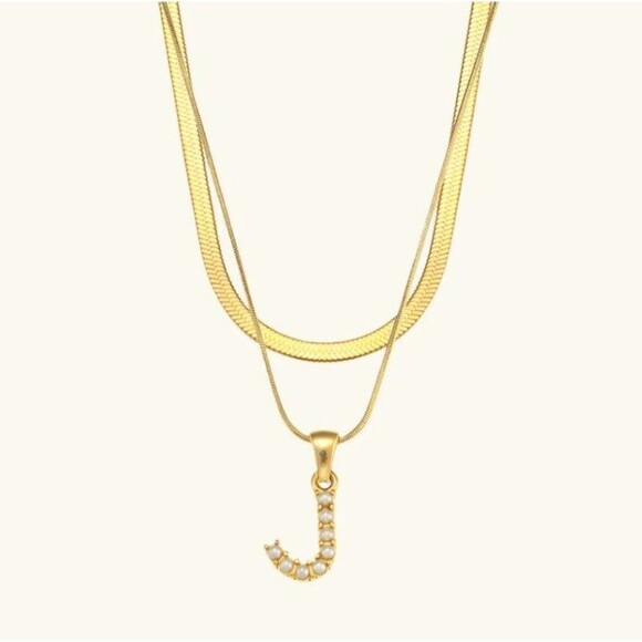 Love Aero Jewelry - NEW Love Aero Layered Pearl "J" Necklace Waterproof Tarnish Free Gold Plated 90$